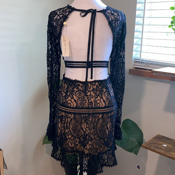 For Love And Lemons Black Lace Dress SizeSmall, Open Back, Long Sleeve Dress - Picture 8 of 16